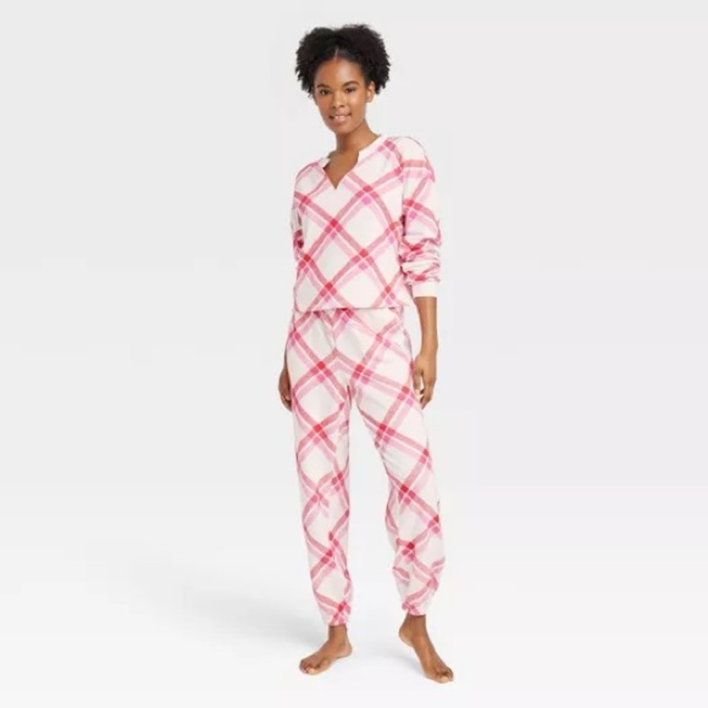 Colsie Plaid Joggers Pink and White Size Large Worn 1x Matching Top Available